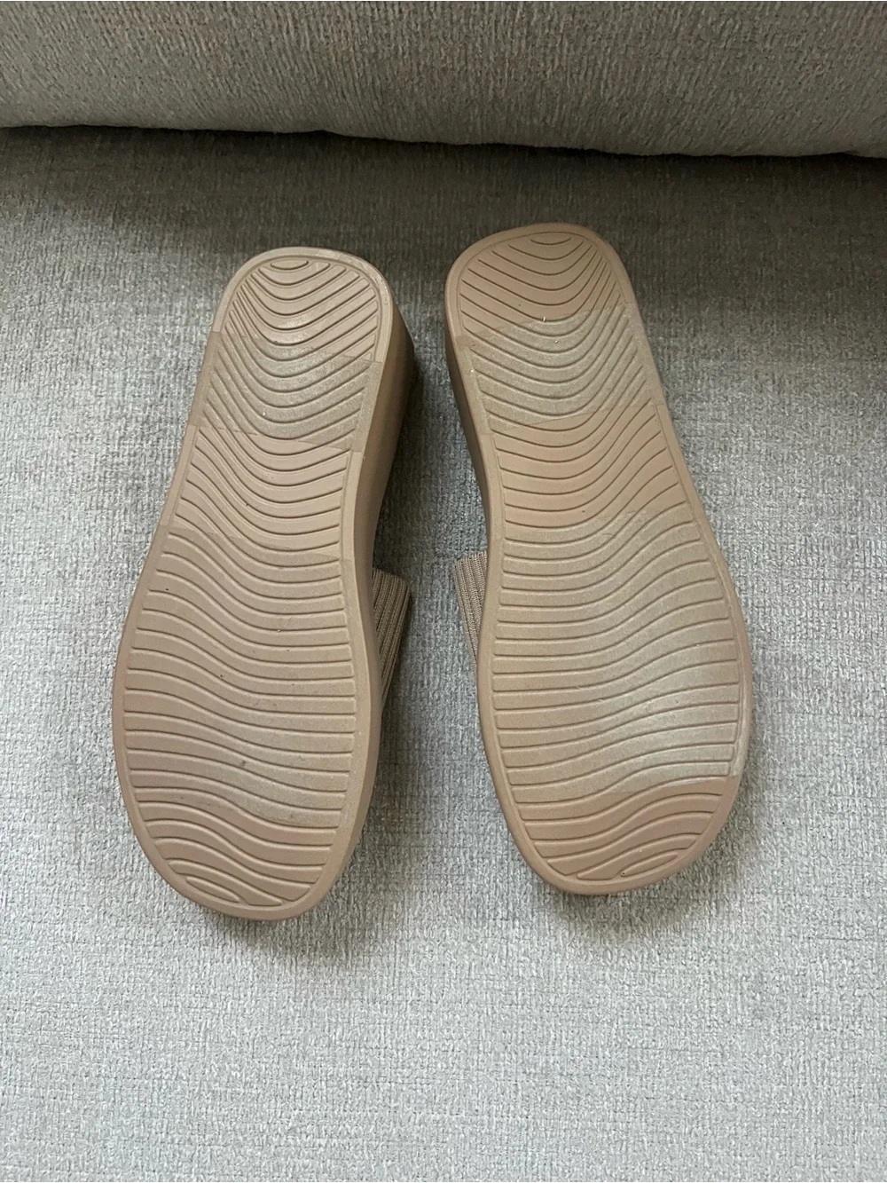 Ribbed Platform Slide Sandals in Tan